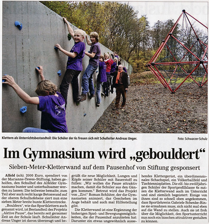 eine Kletterwand für das Gymnasium Alfeld